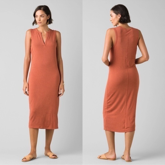 Prana Dresses & Skirts - PRANA Foundation Tencel Midi Dress
in Liqueur Heather Burnt Orange M